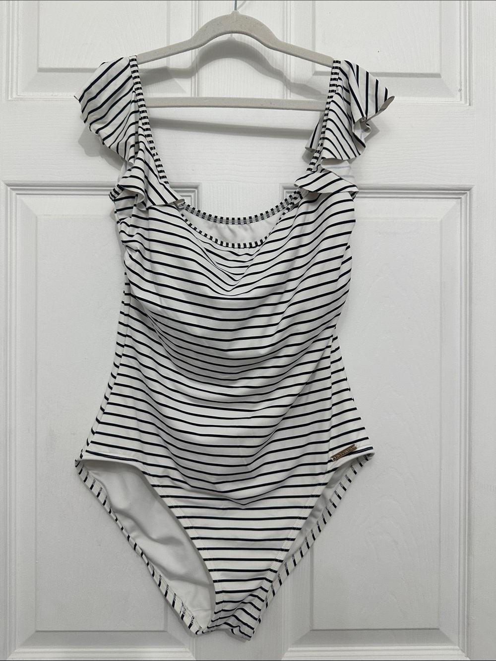 Vince Camuto White and Black Striped Swim suit one piece